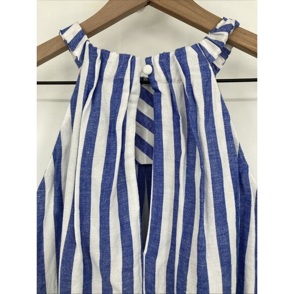 Loft Striped Linen Blend Belted Halter Maxi Dress Women 16 Blue White Nautical - Picture 6 of 12